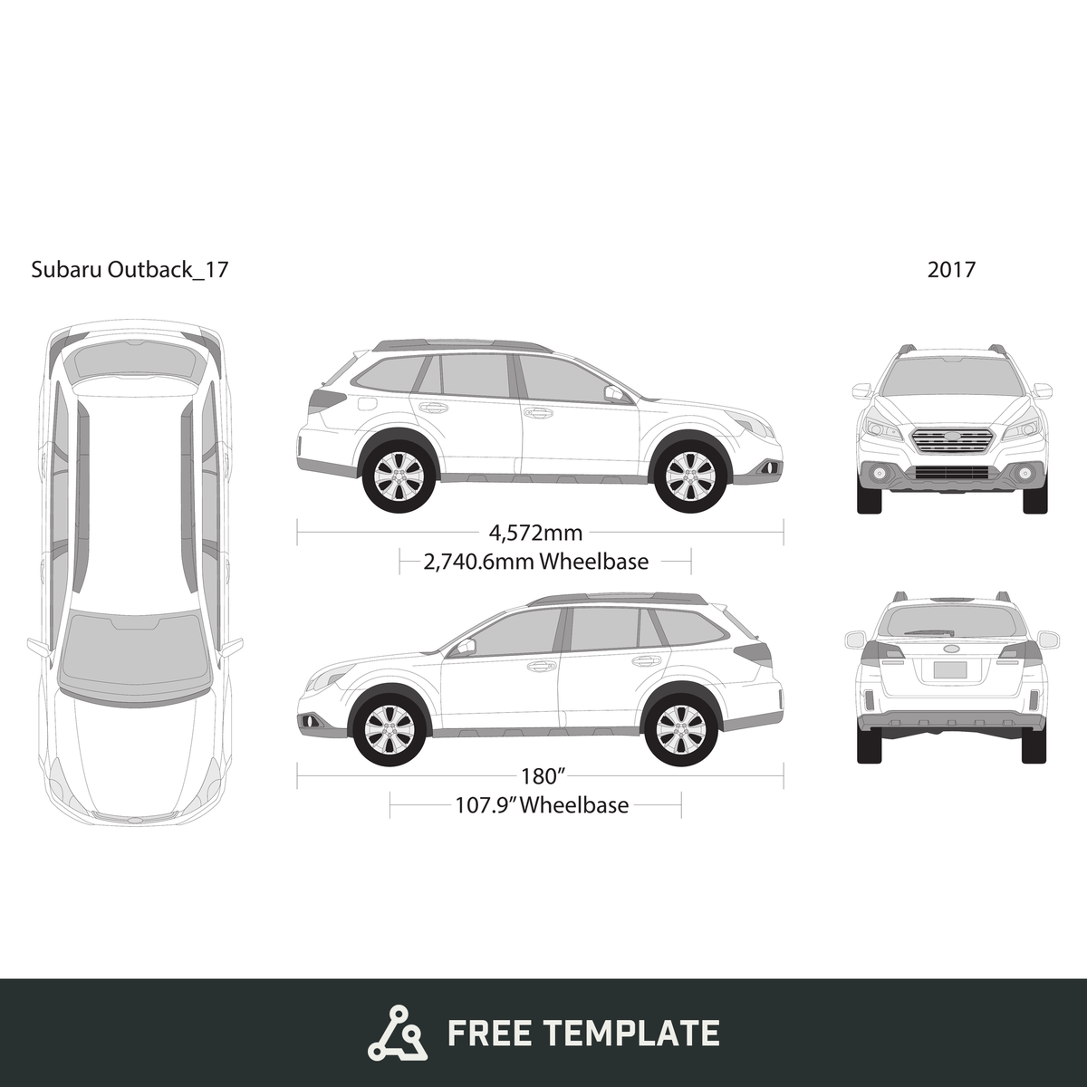 2017 Subaru Outback free vector vehicle wrap template - GravBase