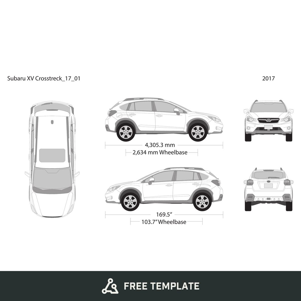 2017 Subaru XV Crosstrek free vector vehicle wrap template - GravBase