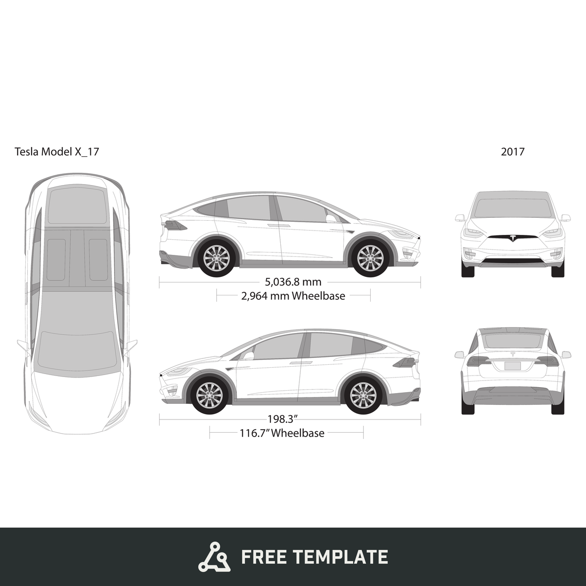 2017 Tesla Model X free vector vehicle wrap template - GravBase