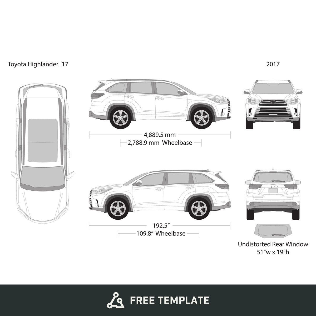 2017 Toyota Highlander free vector vehicle wrap template - GravBase