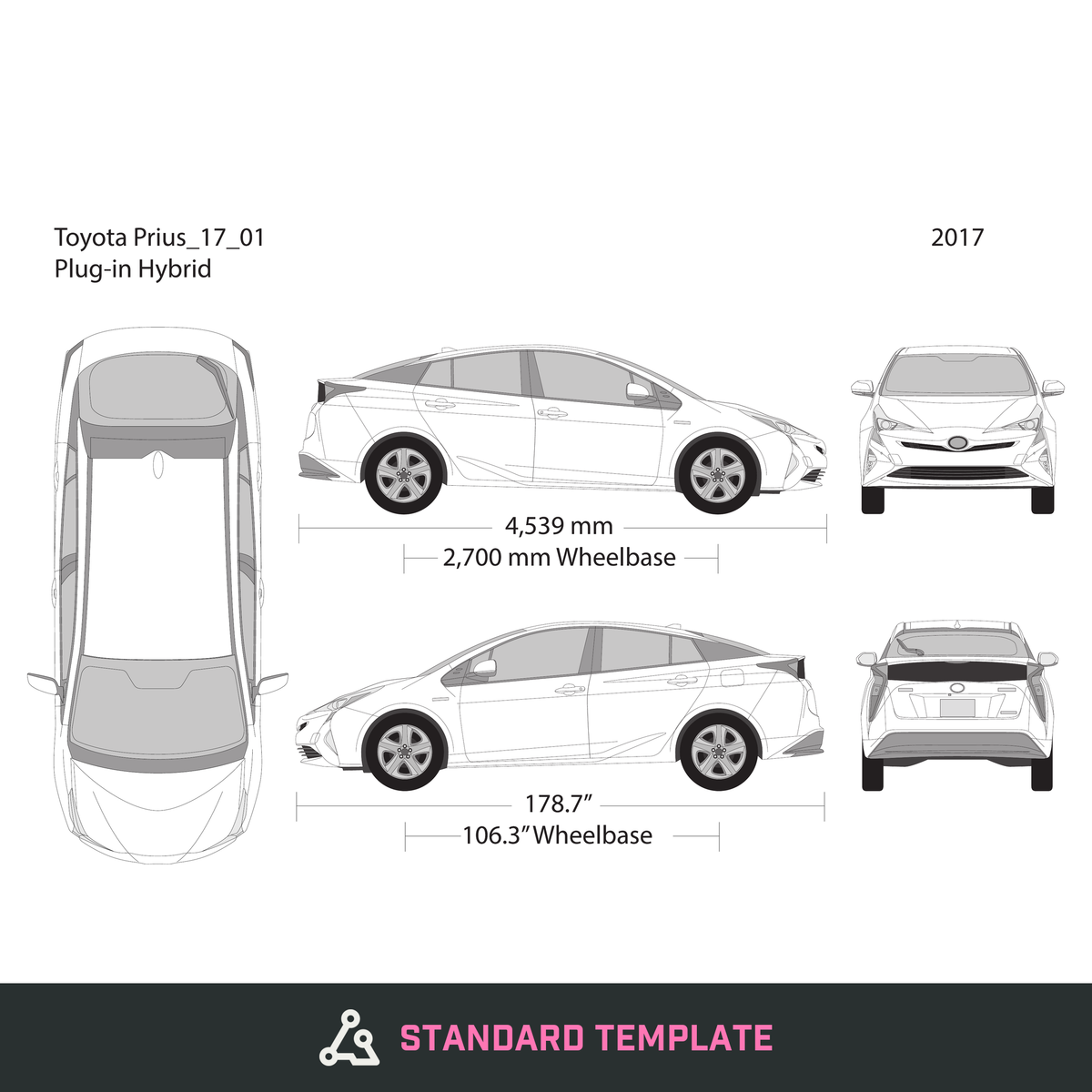 2017 Toyota Prius vector wrap template V01, Design-Ready PDF - GravBase