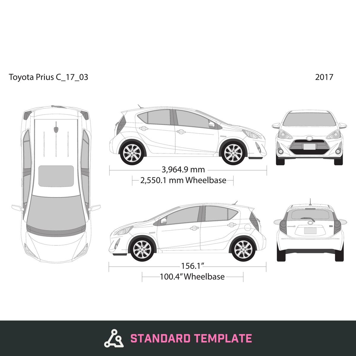 2017 Toyota Prius vector wrap template V03, Design-Ready PDF - GravBase