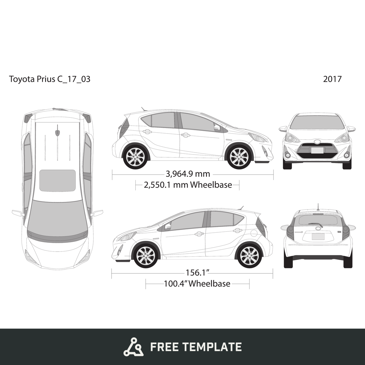 2017 Toyota Prius free vector vehicle wrap template - GravBase