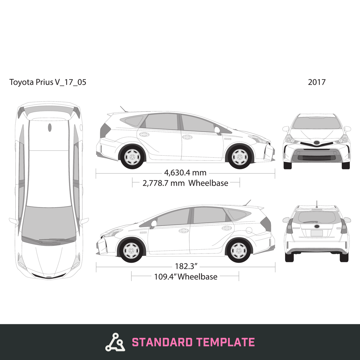 2017 Toyota Prius vector wrap template V05, Design-Ready PDF - GravBase