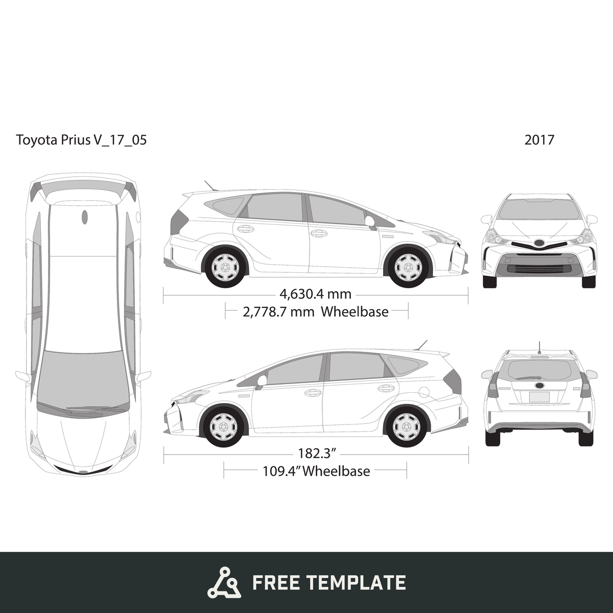 2017 Toyota Prius free vector vehicle wrap template - GravBase
