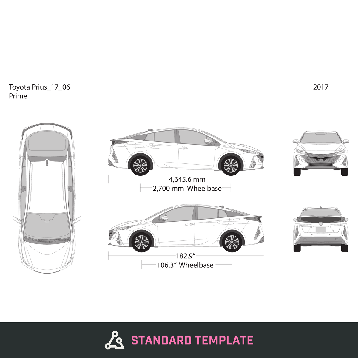 2017 Toyota Prius vector wrap template V06, Design-Ready PDF - GravBase