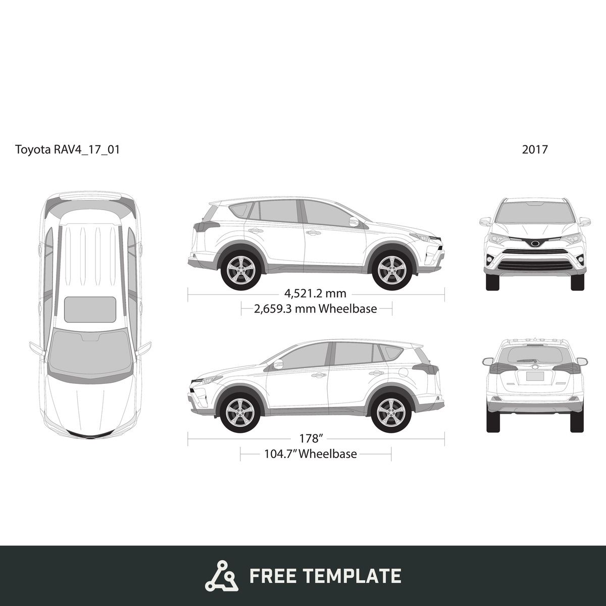2017 Toyota RAV4 free vector vehicle wrap template - GravBase