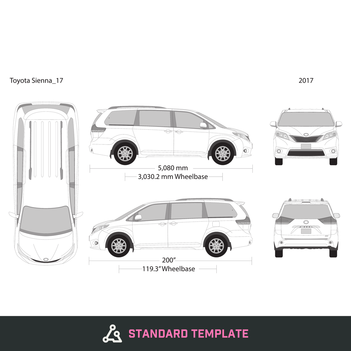 2017 Toyota Sienna vector wrap template, Design-Ready PDF - GravBase