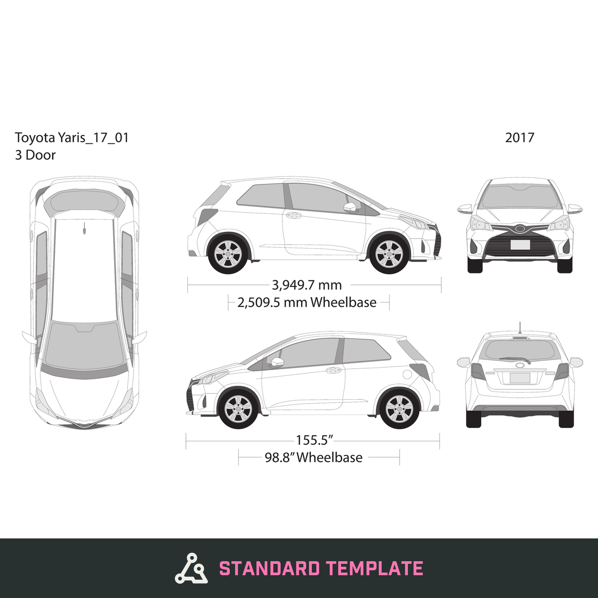 2017 Toyota Yaris vector wrap template V01, Design-Ready PDF - GravBase