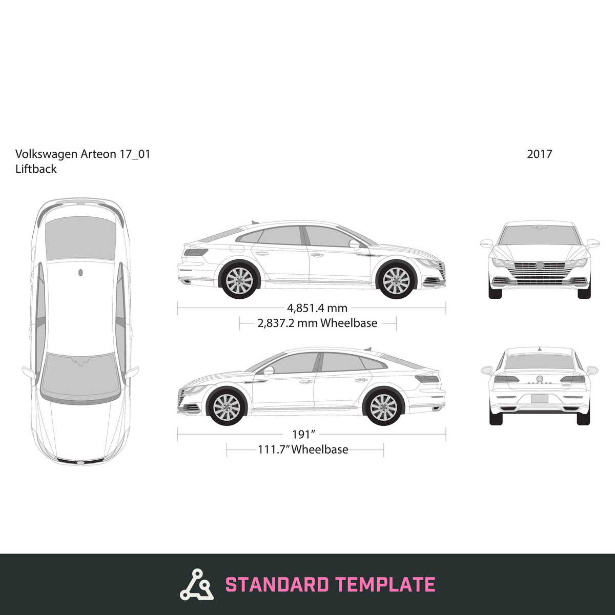 2017 Volkswagen Arteon vector wrap template, Design-Ready PDF - GravBase