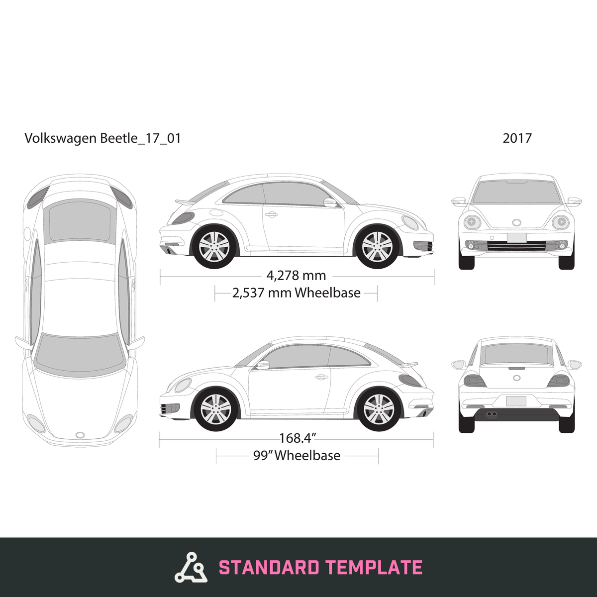 2017 Volkswagen Beetle vector wrap template V01, Design-Ready PDF - GravBase