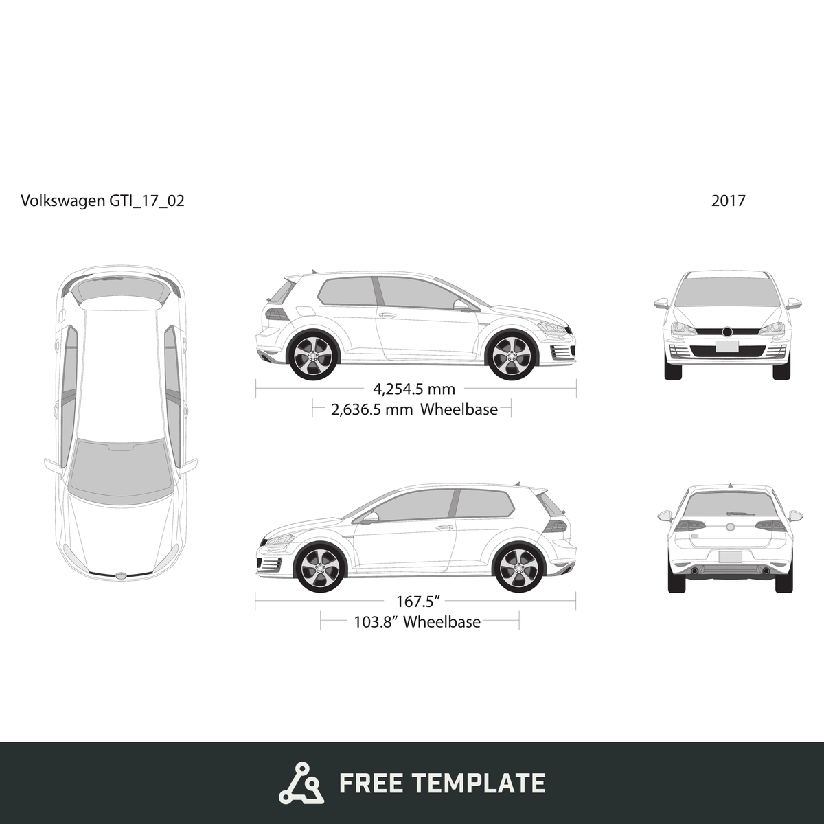 2017 Volkswagen GTI free vector vehicle wrap template - GravBase