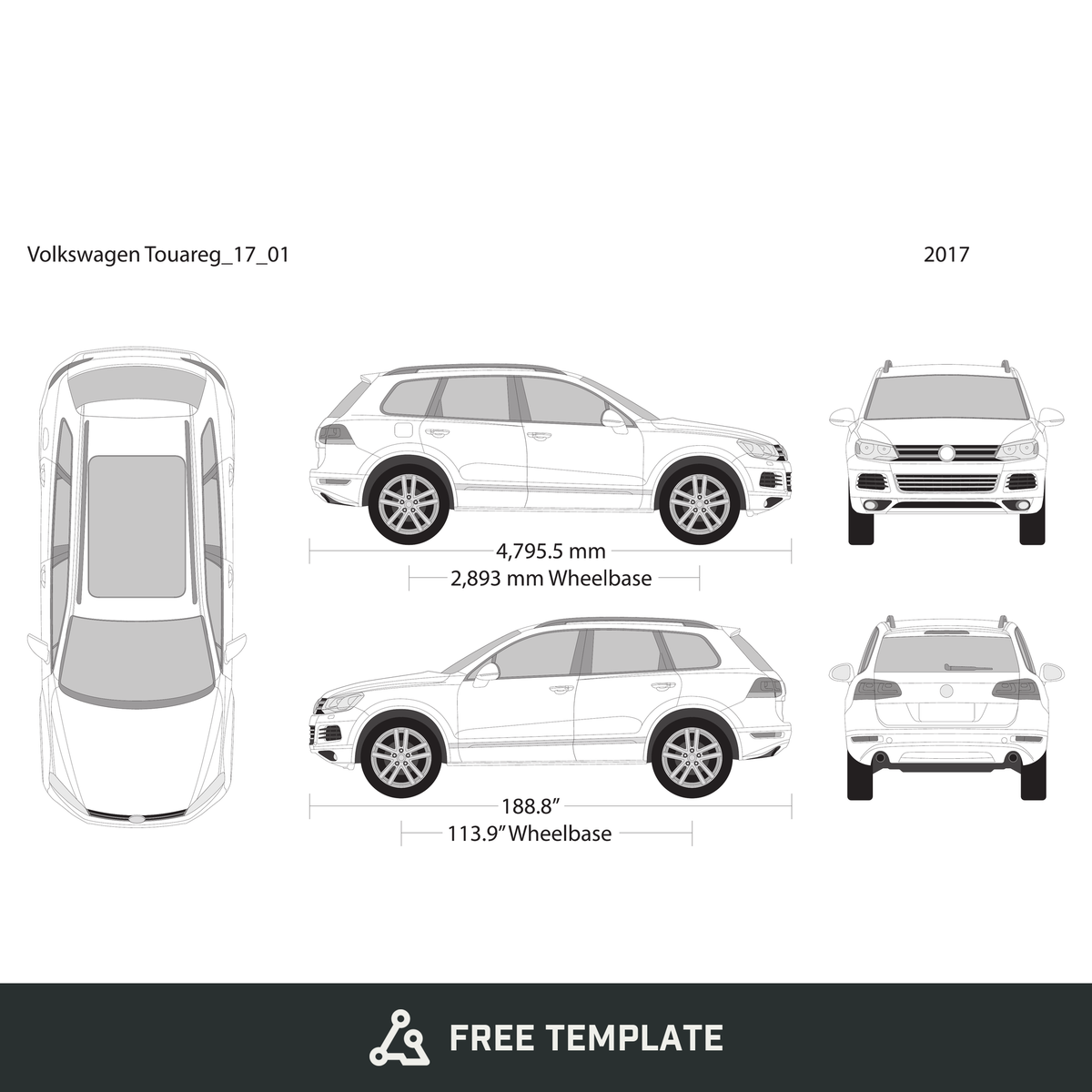 2017 Volkswagen Touareg free vector vehicle wrap template - GravBase
