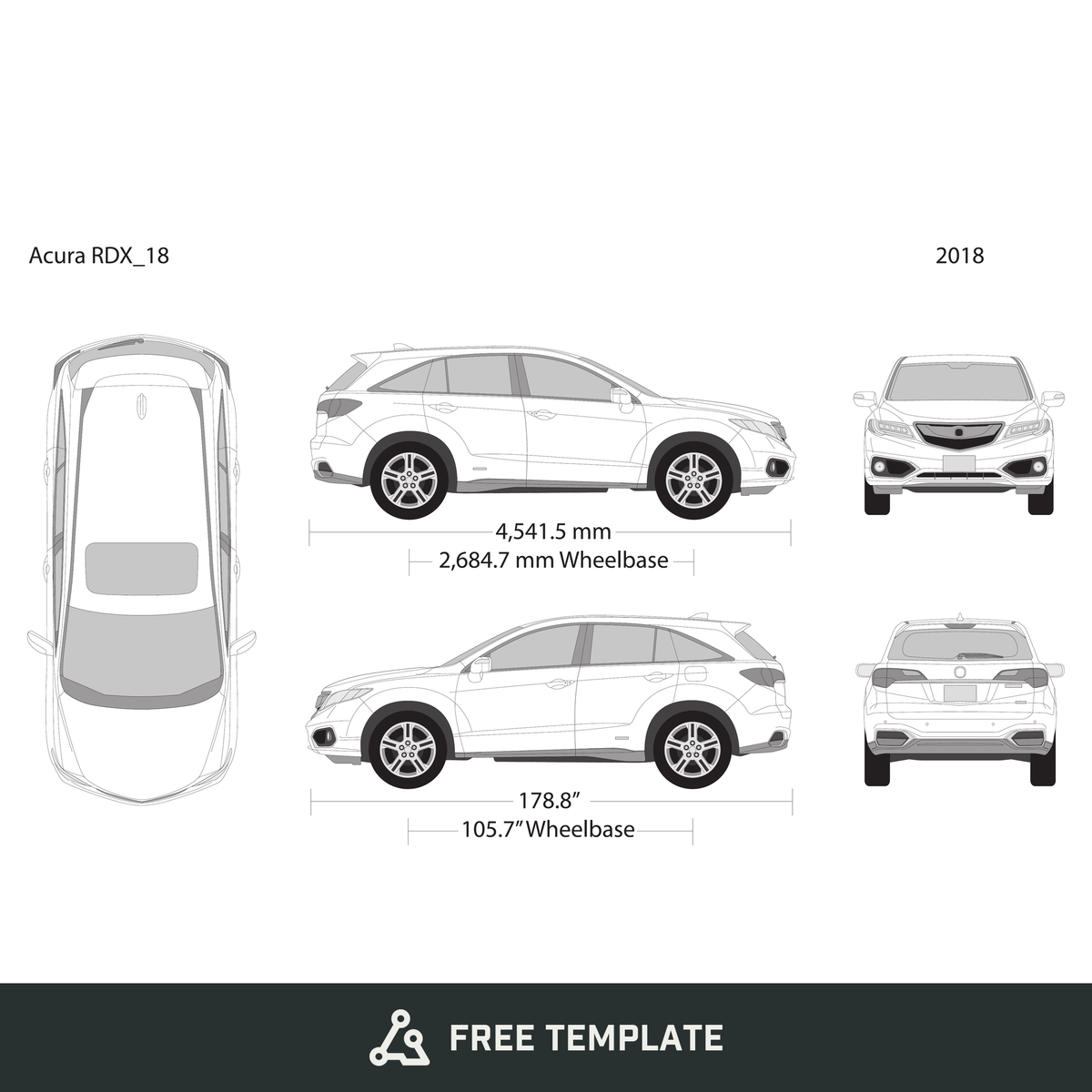 2018 Acura RDX free vector vehicle wrap template - GravBase