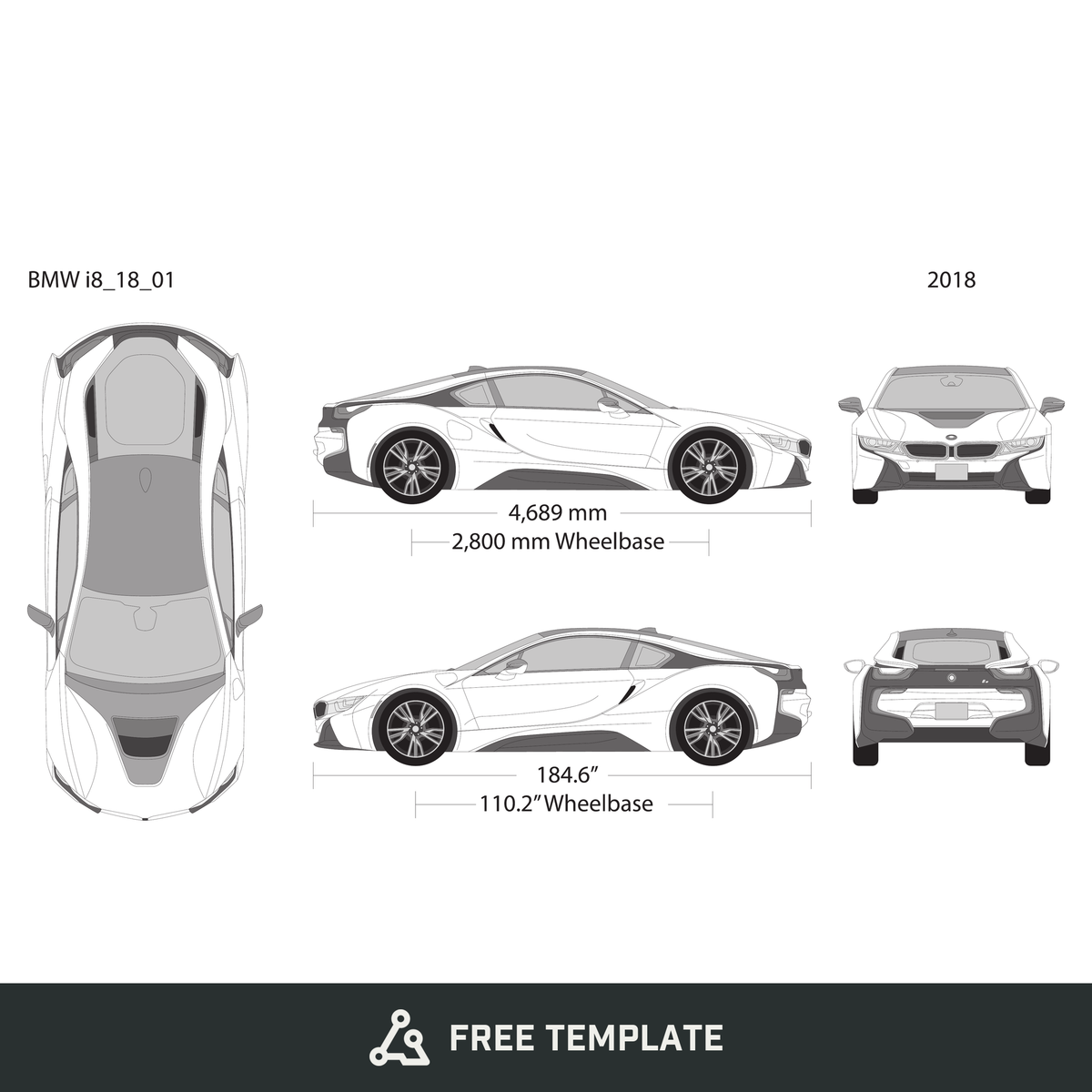 2018 BMW I8 free vector vehicle wrap template - GravBase