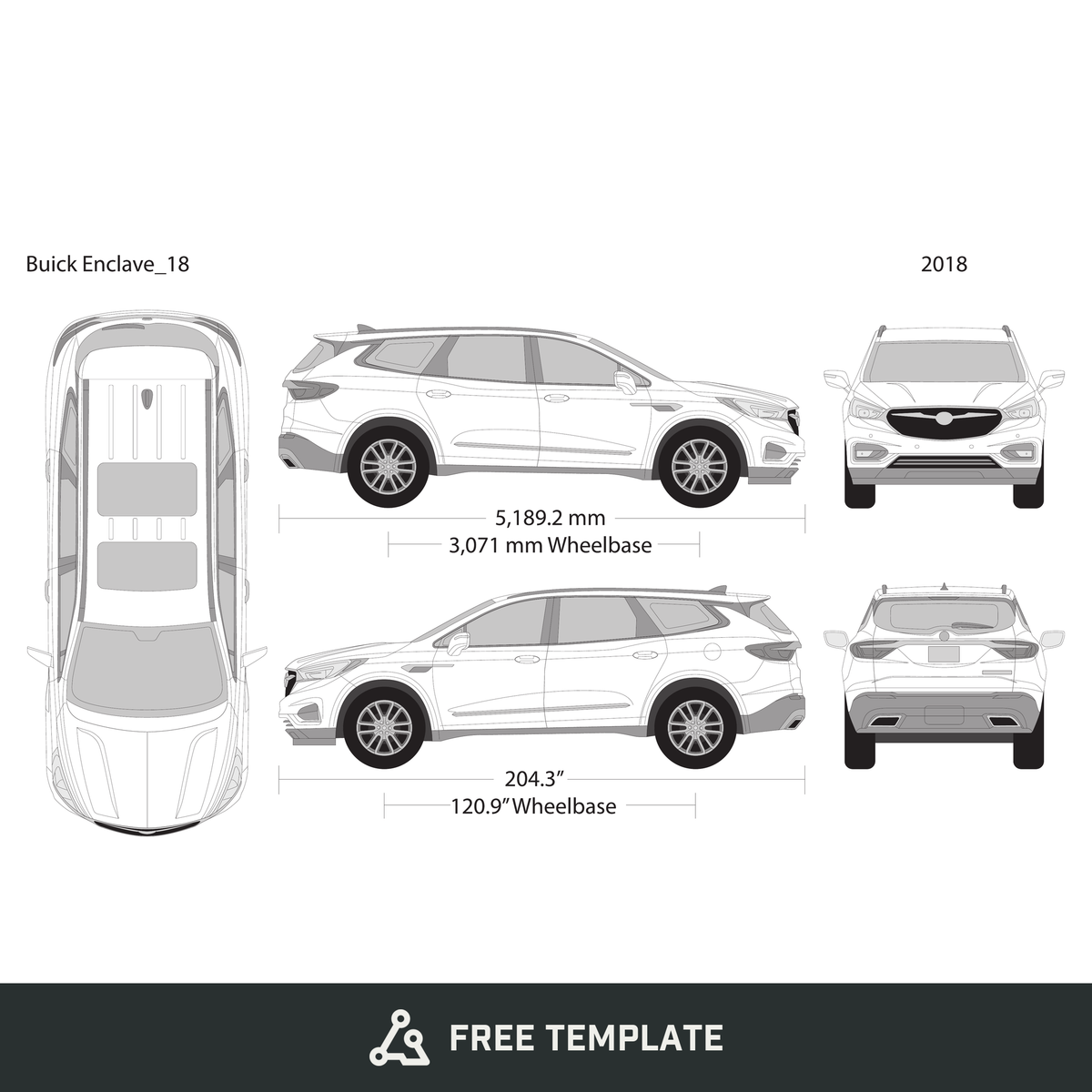 2018 Buick Enclave free vector vehicle wrap template - GravBase