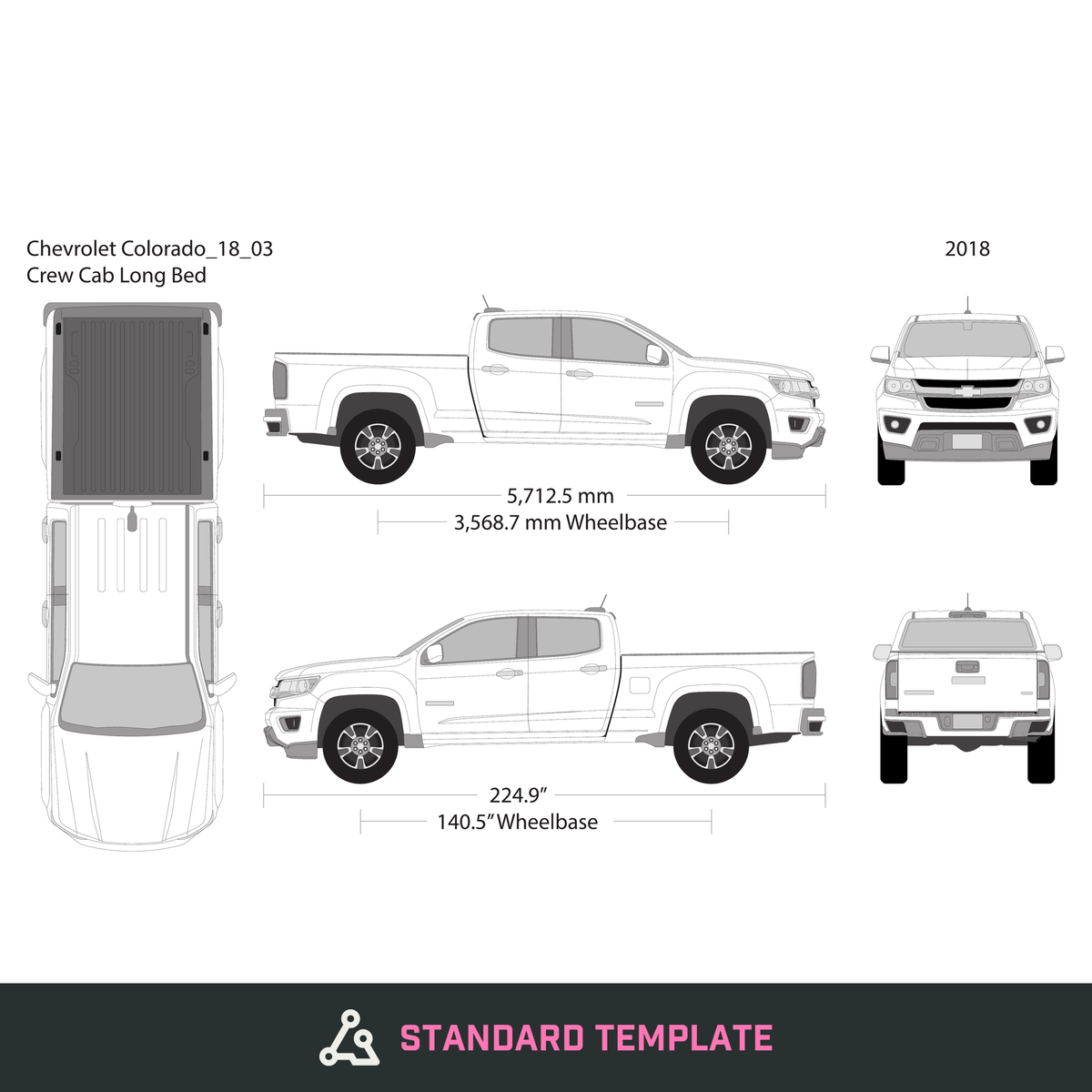 2018 Chevy Colorado vector wrap template V03, Design-Ready PDF - GravBase