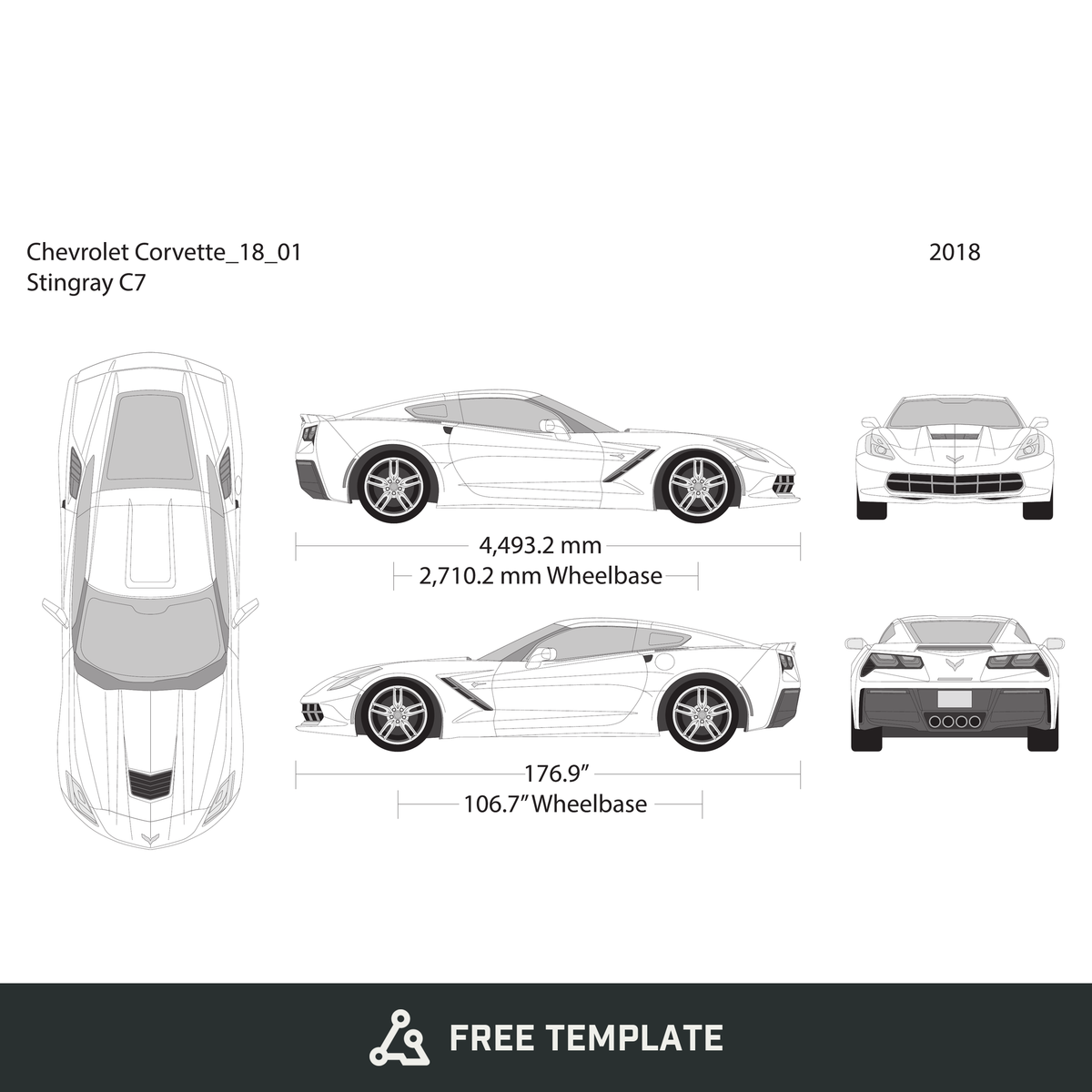 2018 Chevy Corvette free vector vehicle wrap template - GravBase