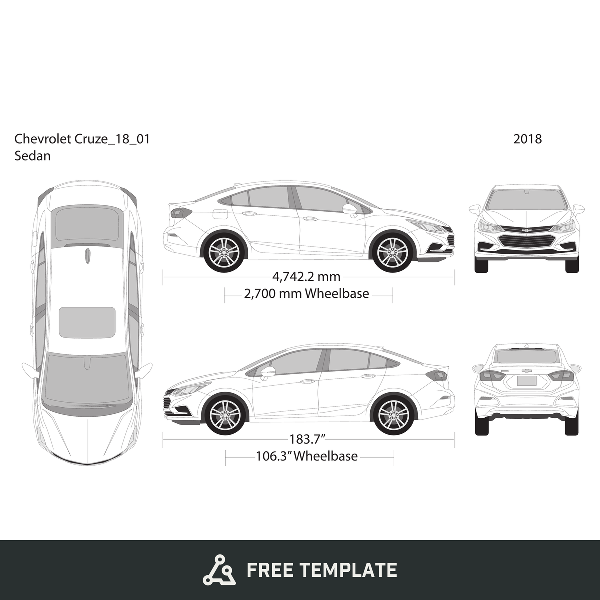 2018 Chevy Cruze free vector vehicle wrap template - GravBase