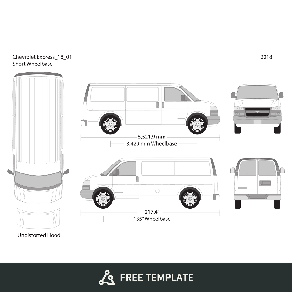 2018 Chevy Express free vector vehicle wrap template - GravBase