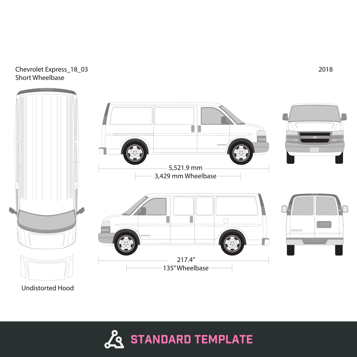 2018 Chevy Express vector wrap template V03, Design-Ready PDF - GravBase