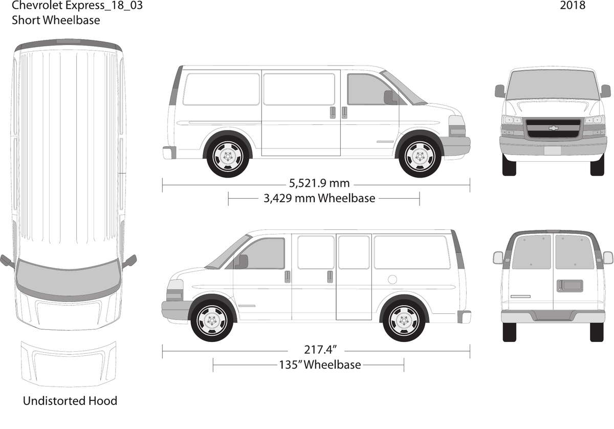 2018 Chevy Express vector wrap template V03, Design-Ready PDF - GravBase