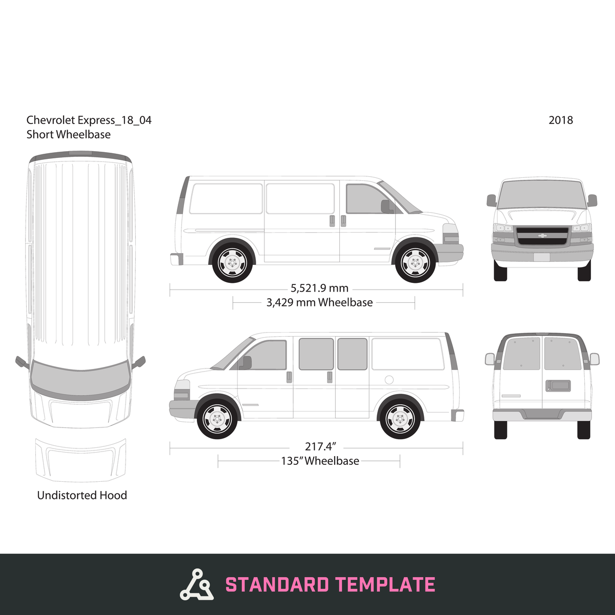 2018 Chevy Express vector wrap template V04, Design-Ready PDF - GravBase