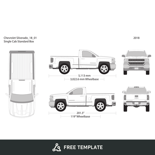 2018 Chevy Silverado 1500 free vector vehicle wrap template - GravBase