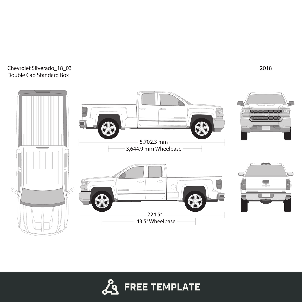 2018 Chevy Silverado 1500 free vector vehicle wrap template - GravBase