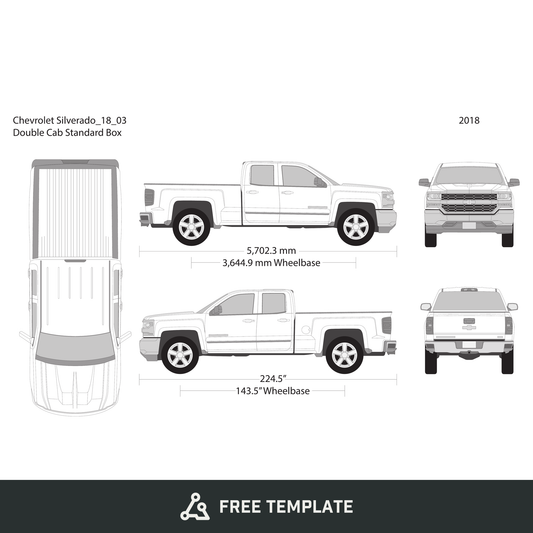 2018 Chevy Silverado 1500 free vector vehicle wrap template - GravBase