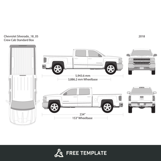 2018 Chevy Silverado 1500 free vector vehicle wrap template - GravBase