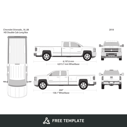 2018 Chevy Silverado 2500-3500 HD free vector vehicle wrap template - GravBase