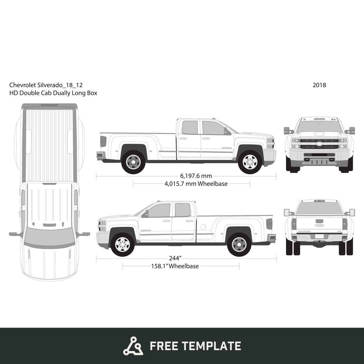 2018 Chevy Silverado 2500-3500 HD free vector vehicle wrap template - GravBase