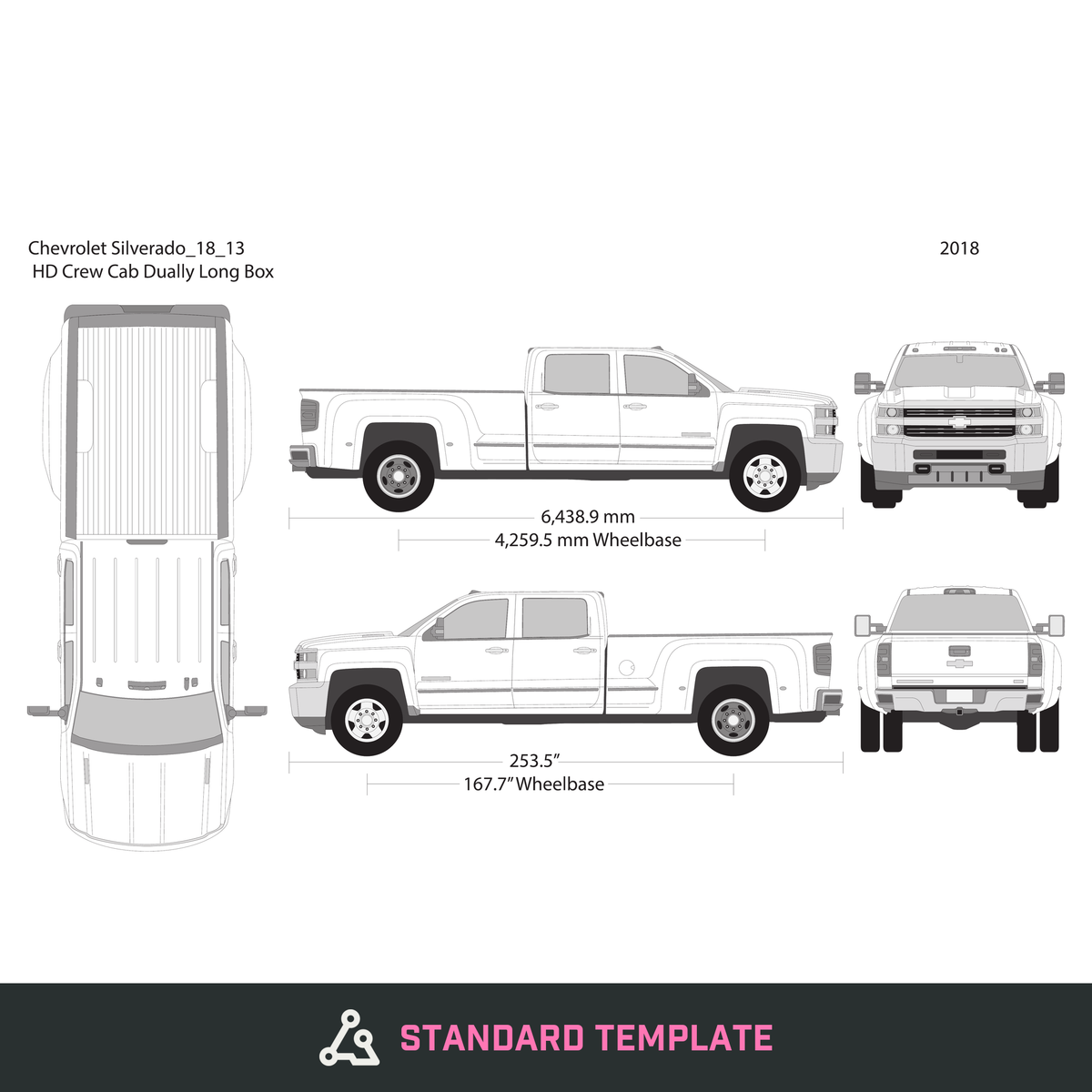 2018 Chevy Silverado 2500-3500 HD vector wrap template V13, Design-Ready PDF - GravBase