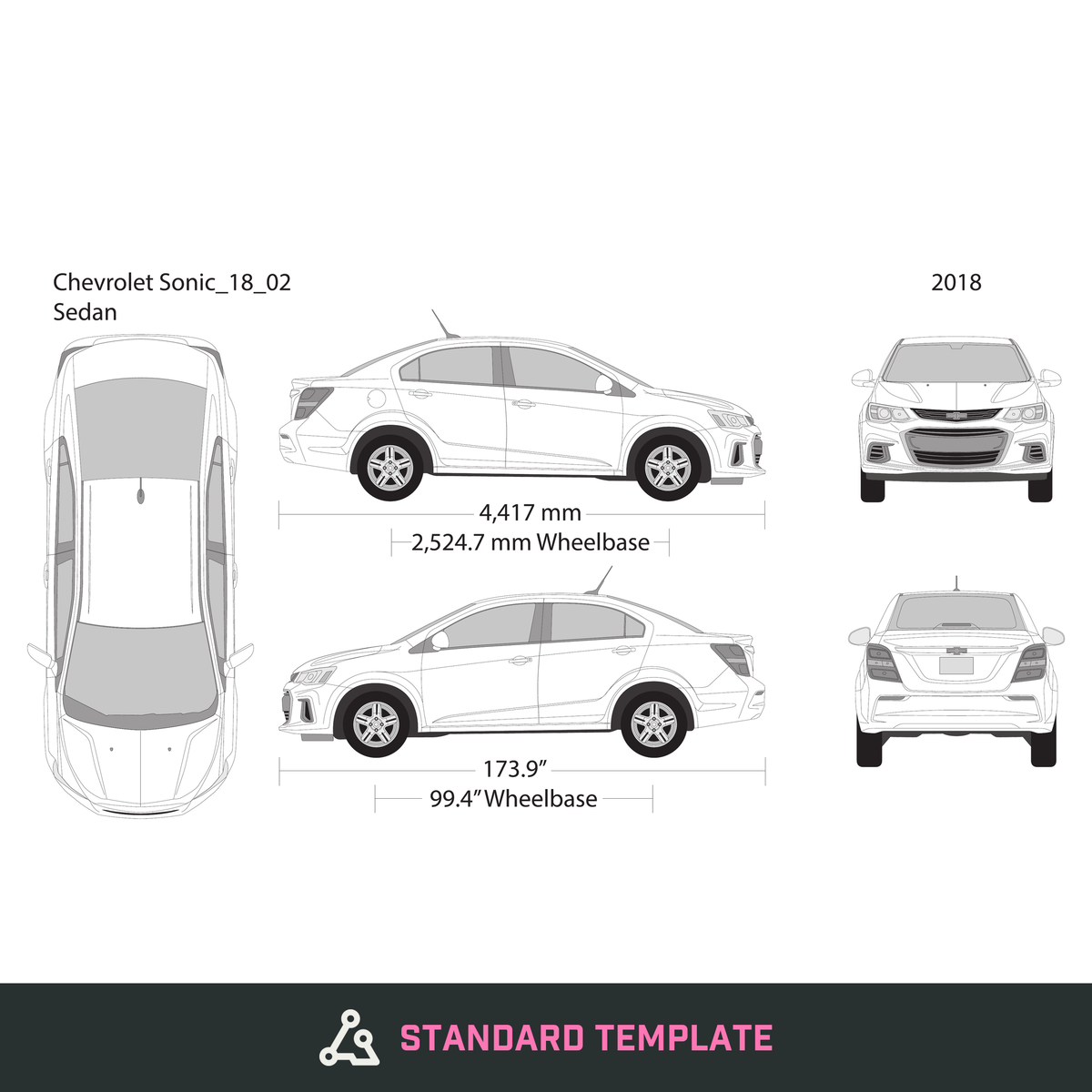 2018 Chevy Sonic vector wrap template V02, Design-Ready PDF - GravBase