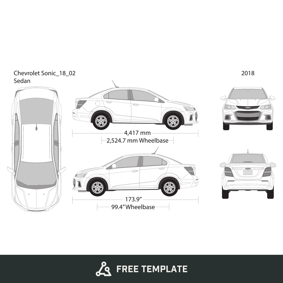 2018 Chevy Sonic free vector vehicle wrap template - GravBase