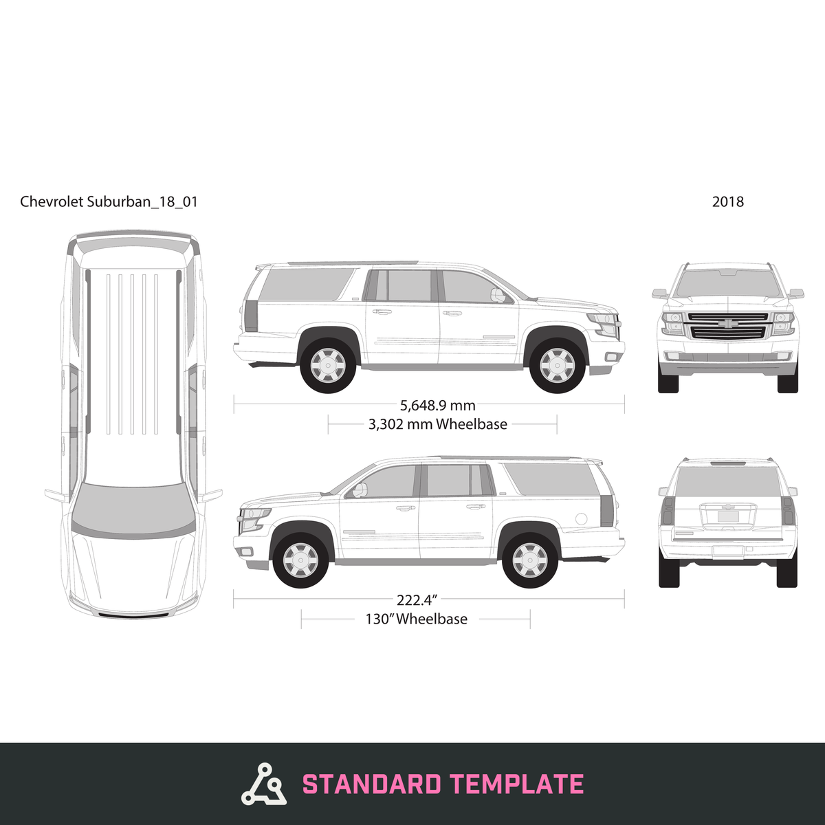 2018 Chevy Suburban vector wrap template, Design-Ready PDF - GravBase