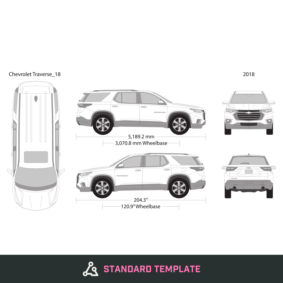 2018 Chevy Traverse vector wrap template, Design-Ready PDF - GravBase