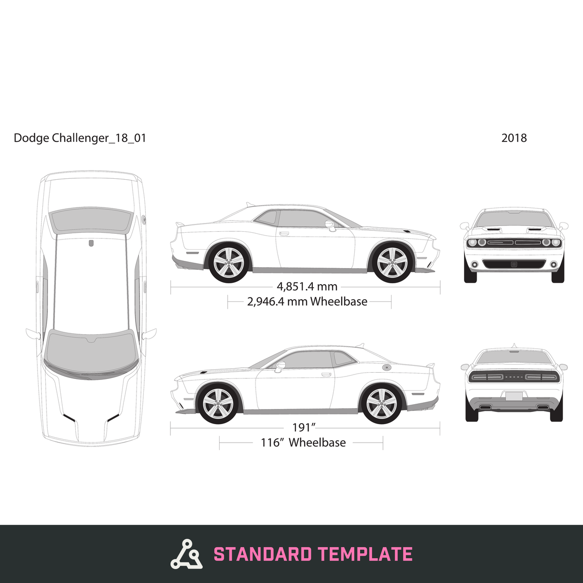 2018 Dodge Challenger vector wrap template, Design-Ready PDF - GravBase