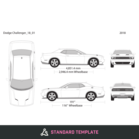 2018 Dodge Challenger vector wrap template, Design-Ready PDF - GravBase
