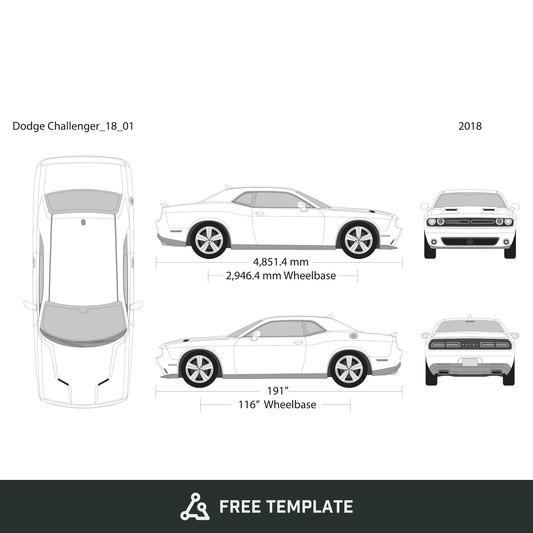 2018 Dodge Challenger free vector vehicle wrap template - GravBase