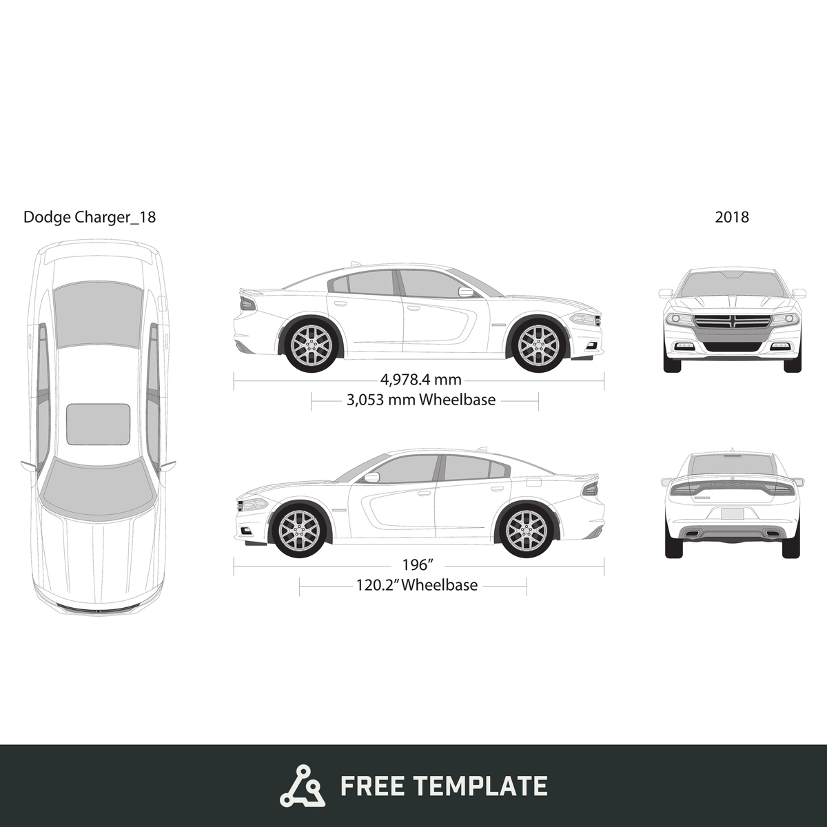 2018 Dodge Charger free vector vehicle wrap template - GravBase
