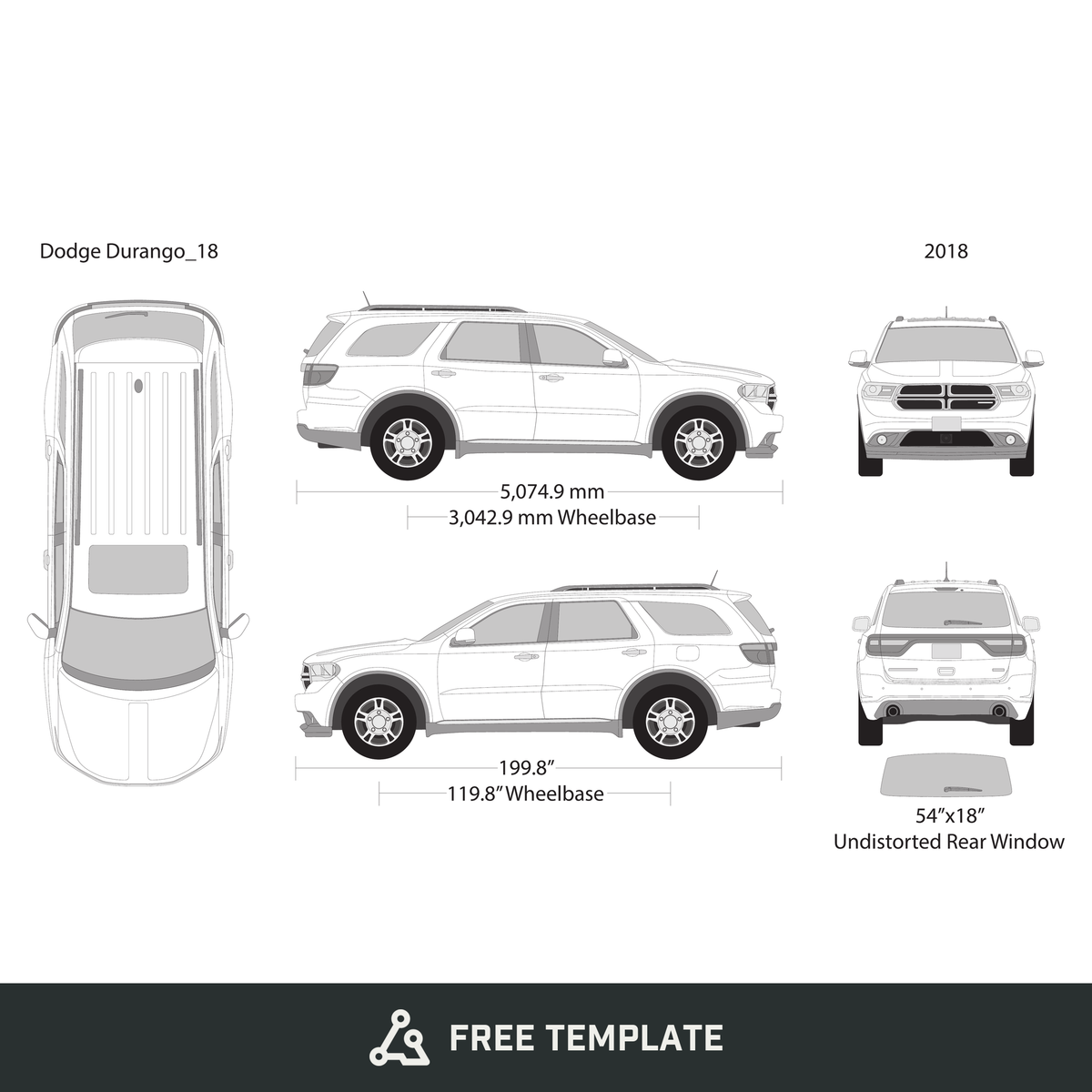 2018 Dodge Durango free vector vehicle wrap template - GravBase