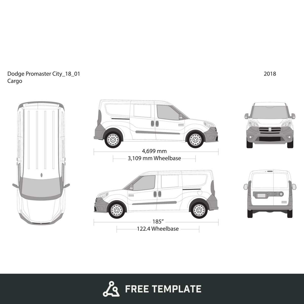 2018 Dodge Promaster City free vector vehicle wrap template - GravBase