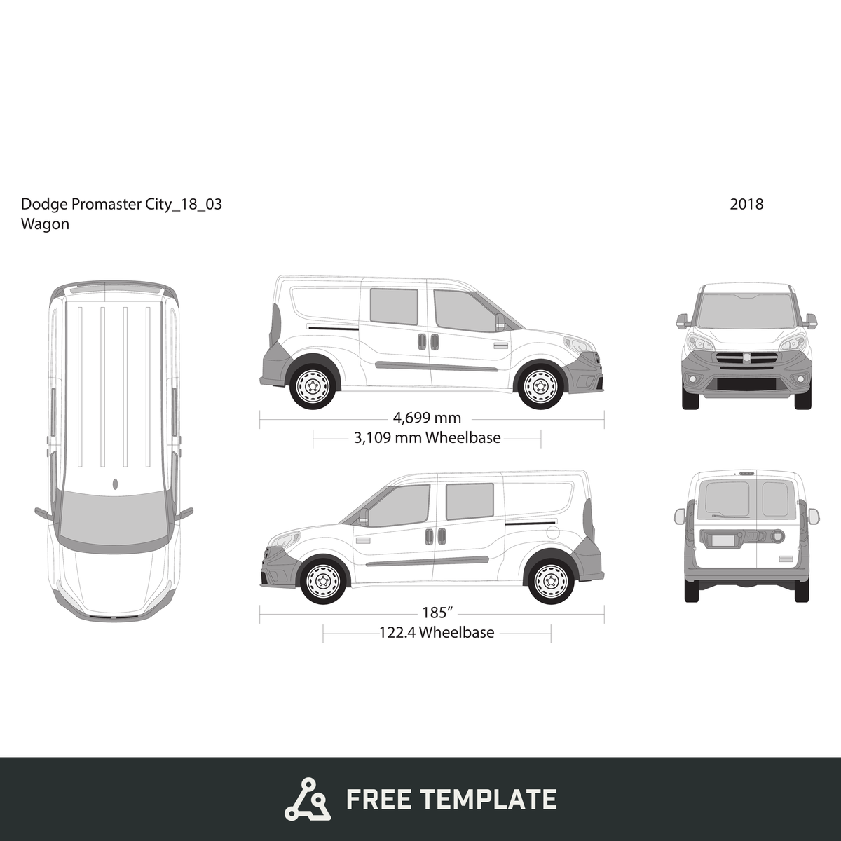 2018 Dodge Promaster City free vector vehicle wrap template - GravBase