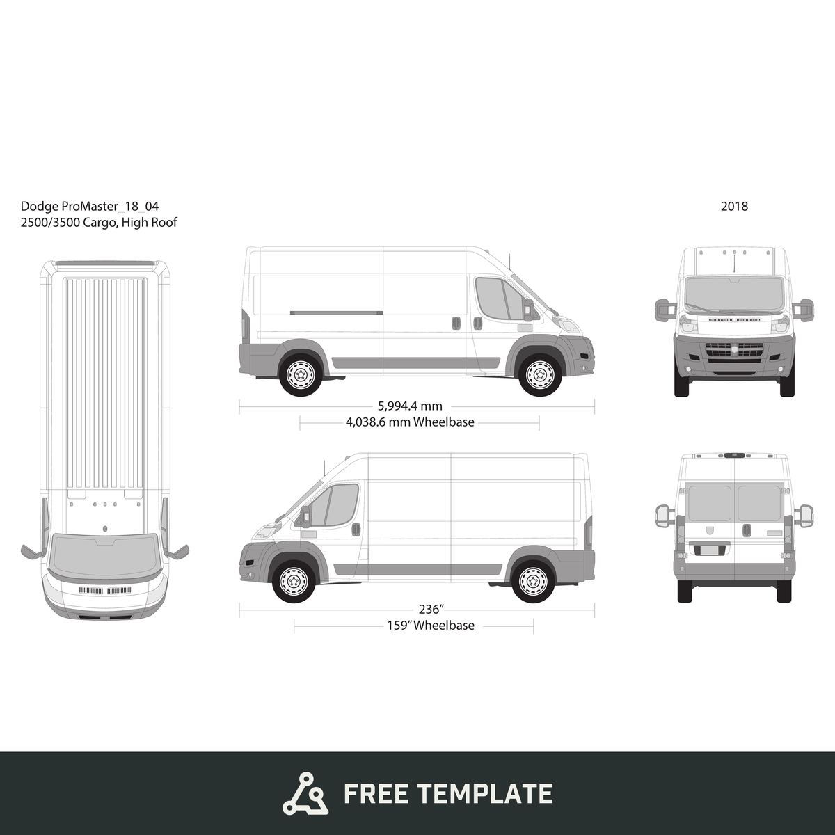 2018 Dodge Promaster free vector vehicle wrap template - GravBase