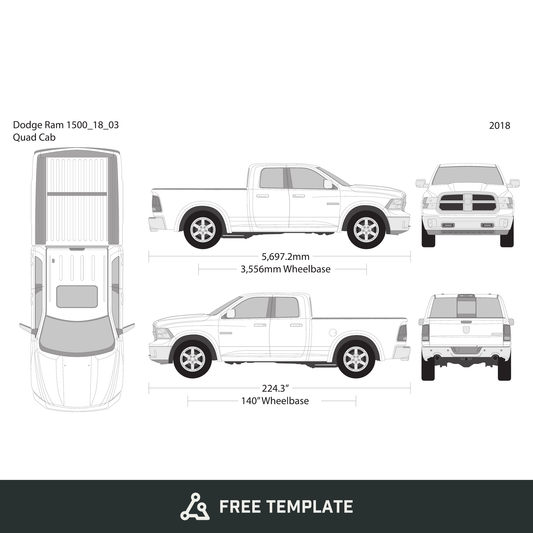 2018 Dodge Ram 1500 free vector vehicle wrap template - GravBase