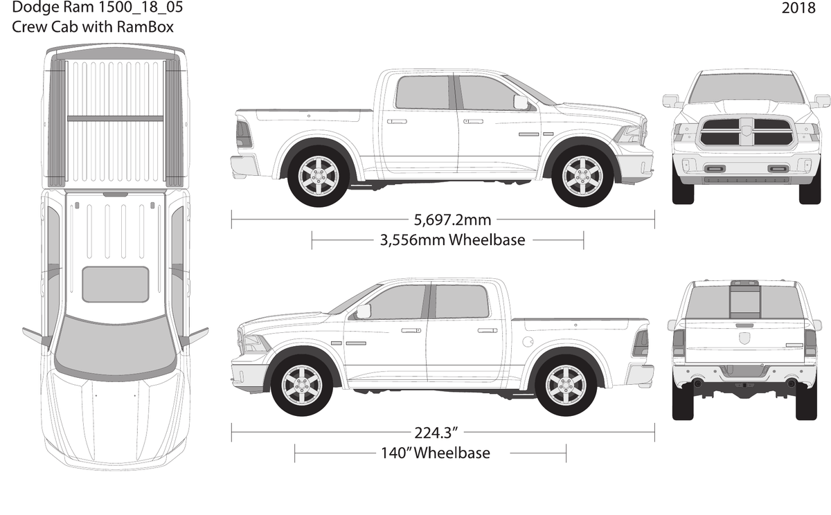 2018 Dodge Ram 1500 vector wrap template V05, Design-Ready PDF - GravBase
