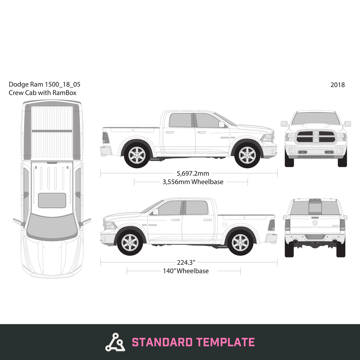 2018 Dodge Ram 1500 vector wrap template V05, Design-Ready PDF - GravBase