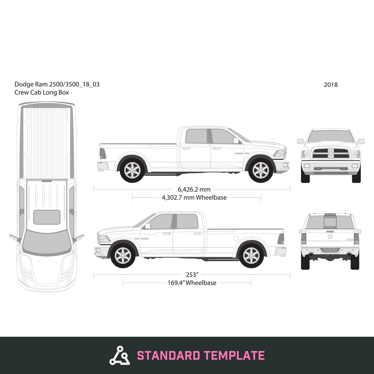 2018 Dodge Ram 2500_3500 vector wrap template V03, Design-Ready PDF - GravBase